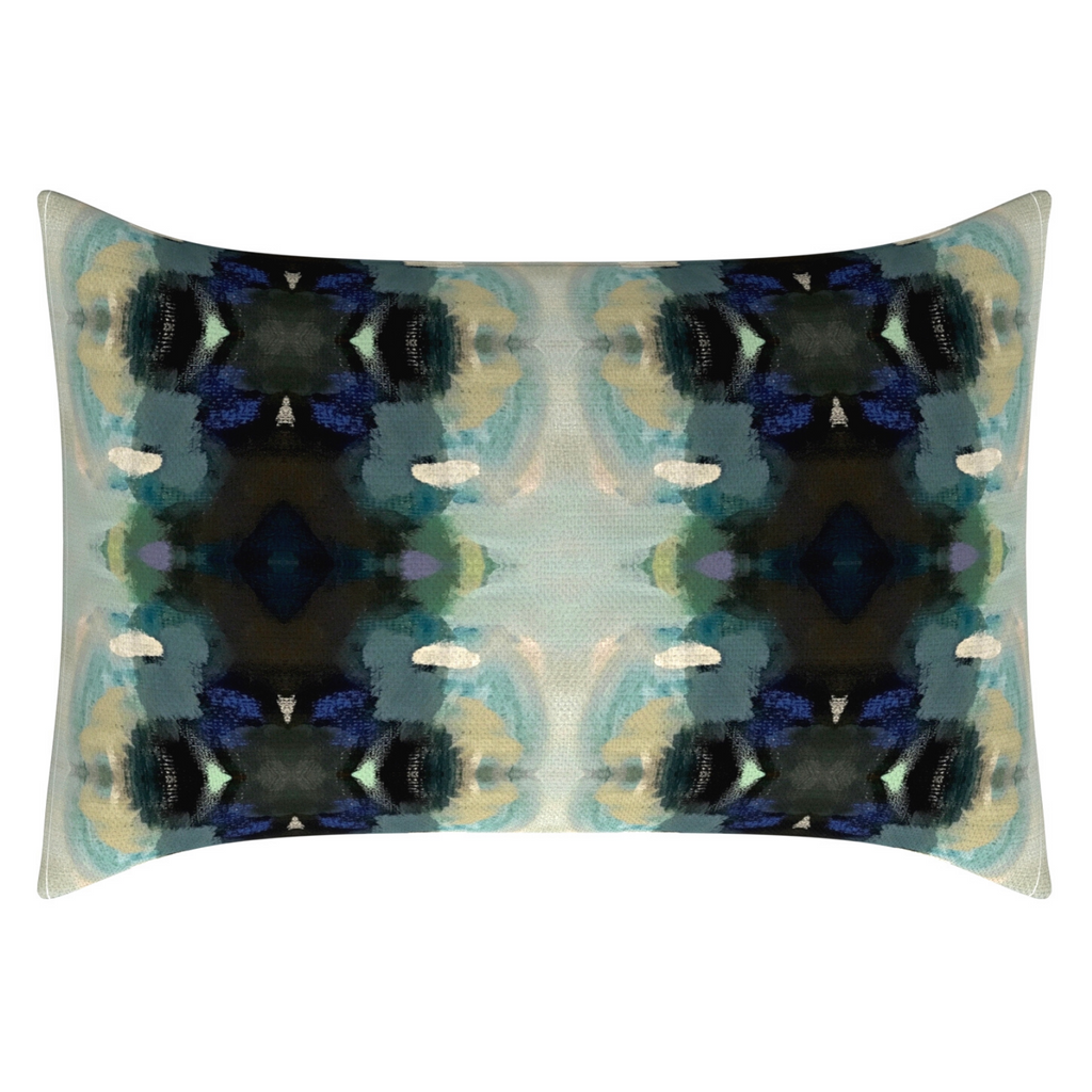 Orchid Blossom Navy Linen Throw Pillow 14&quot; x 20&quot; lumbar