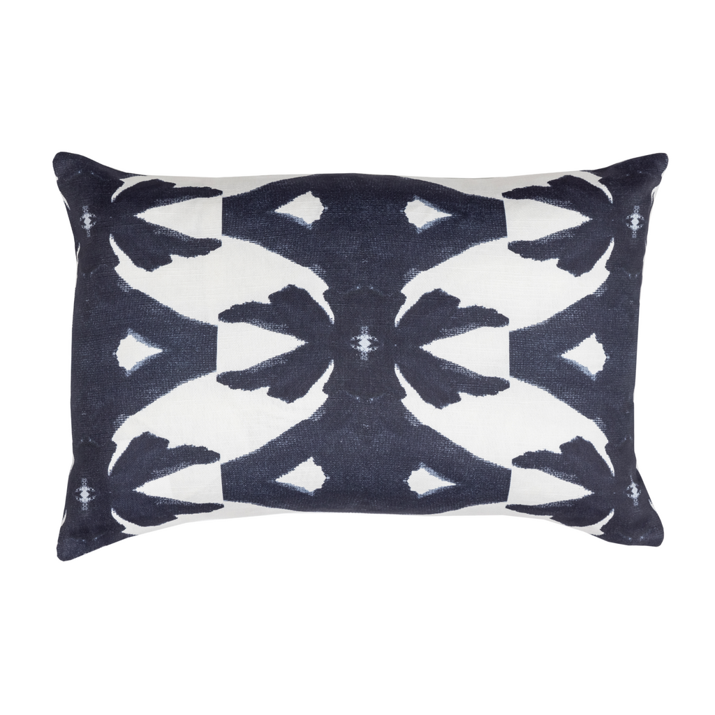 Palm navy linen pillow with deep navy blue from Laura Park Designs. Square throw pillow