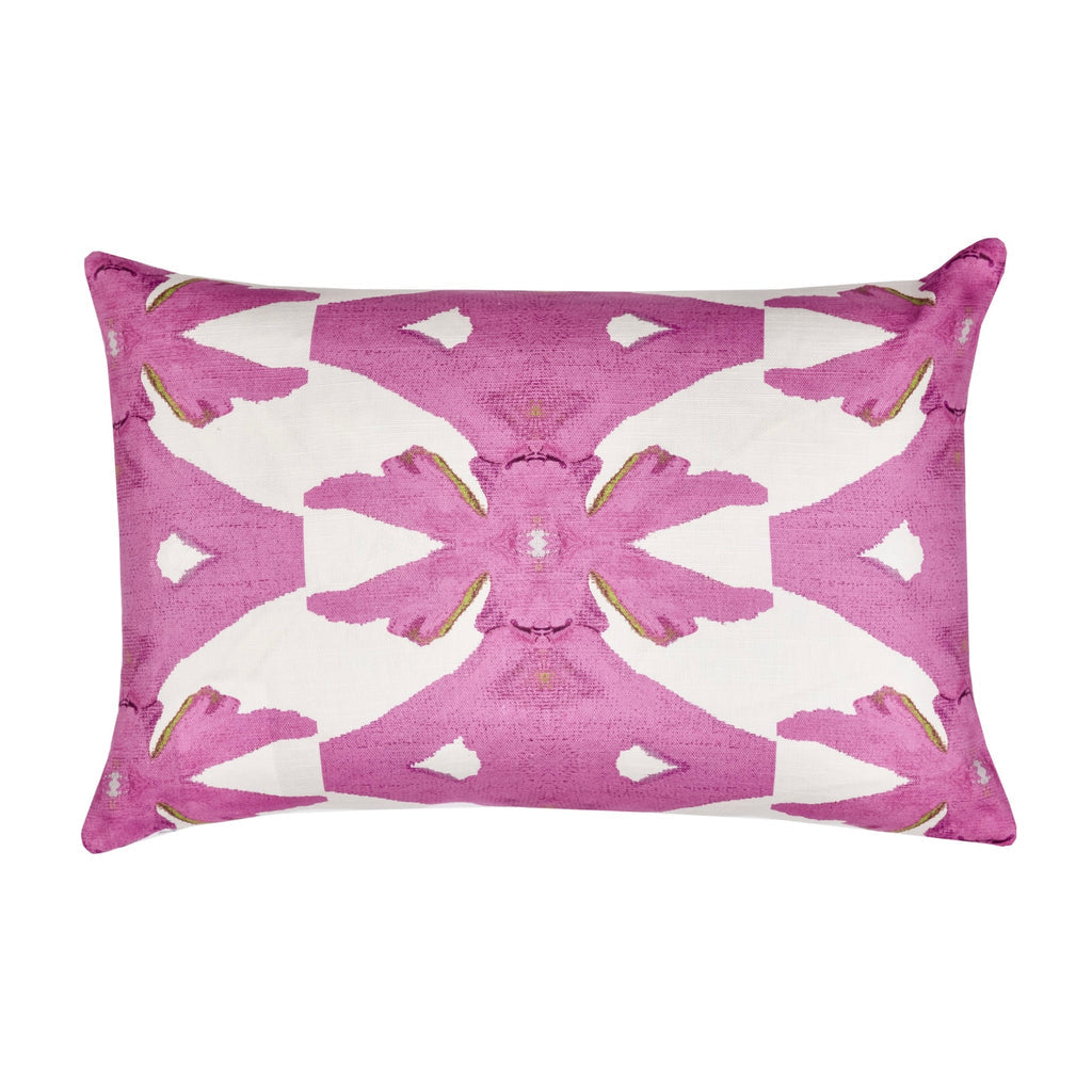 Palm pink linen pillow with bold pink on white background from Laura Park Designs. 22" Square pillow