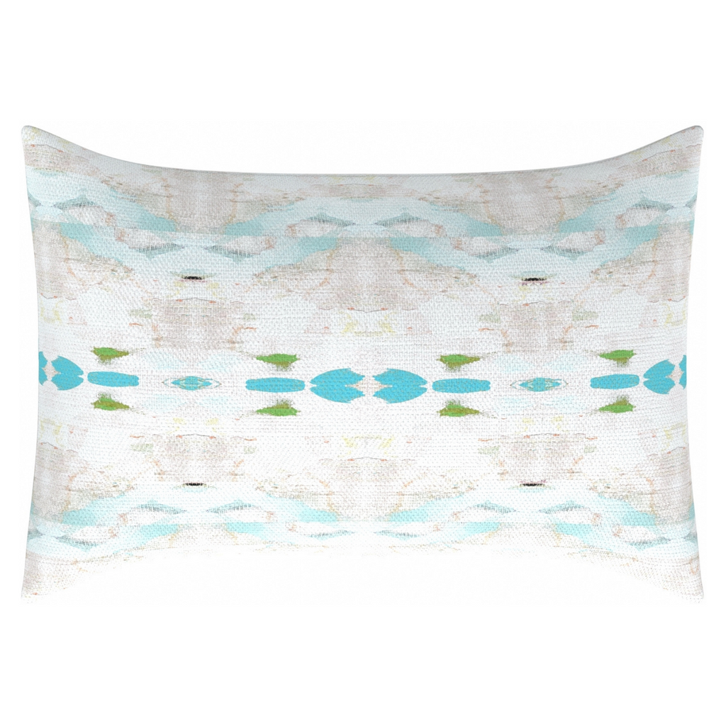 Flower Child Blue linen pillow with shades of blue from Laura Park Designs. Square throw pillow