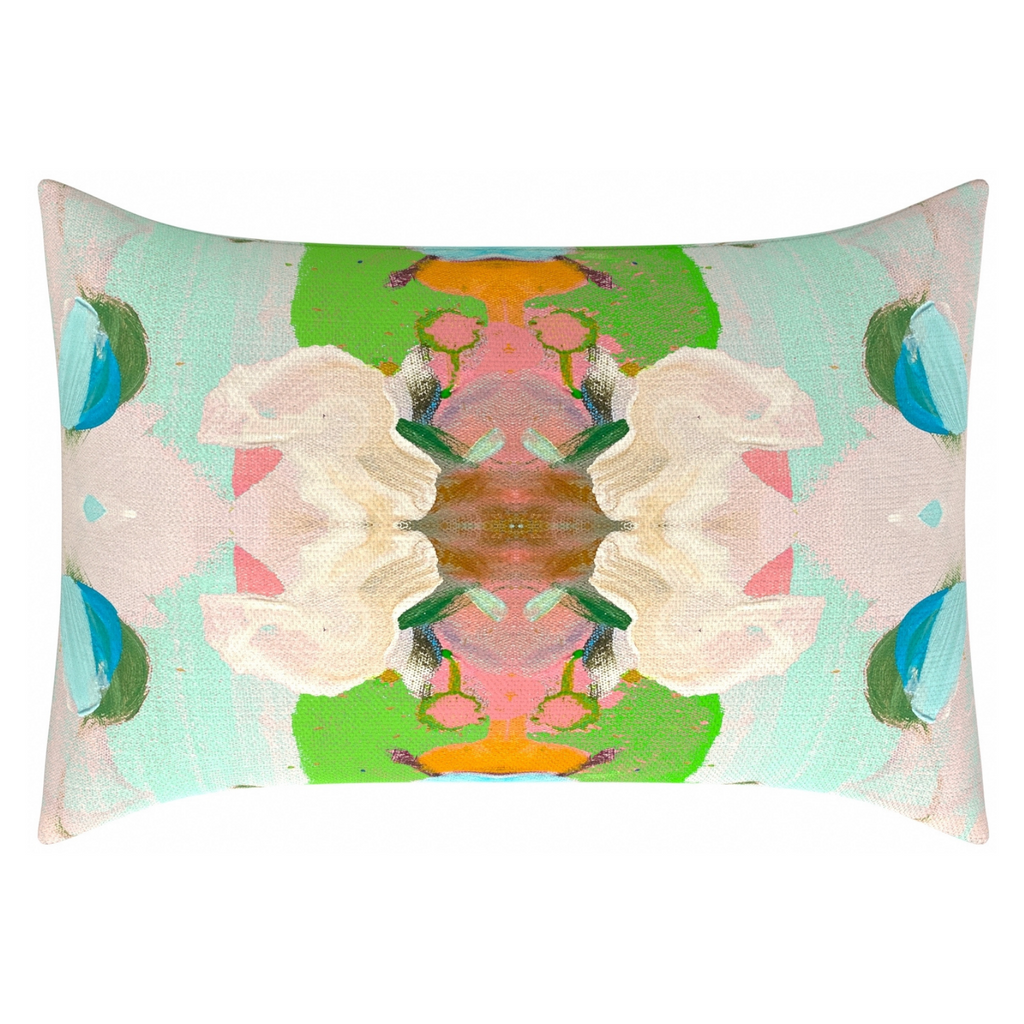 Monet&#39;s Garden Green Linen Throw Pillow 14&quot; x 20&quot; lumbar