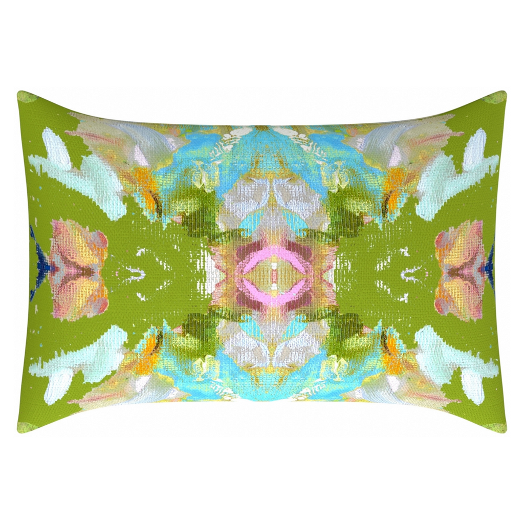 Stained Glass Green Linen Throw Pillow lumbar