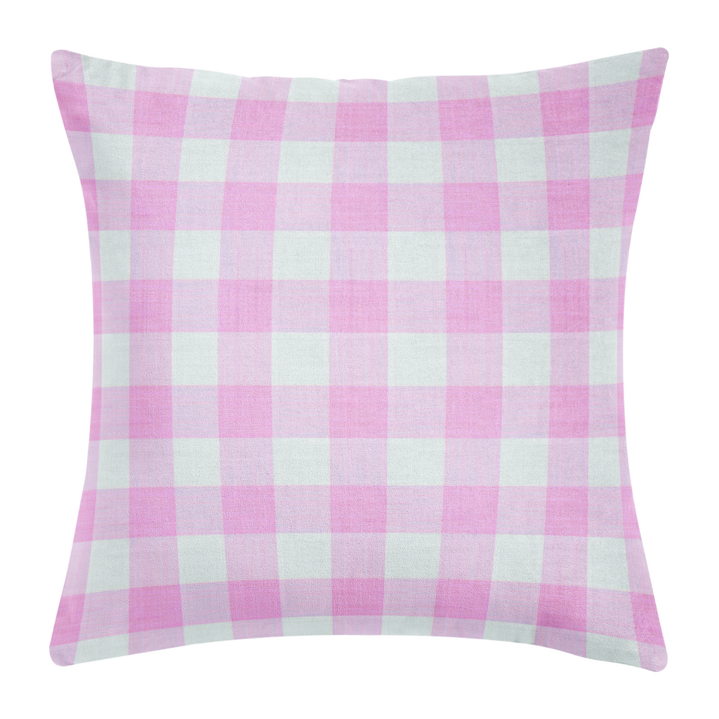 Gingham Pink Decorative Throw Pillow 22" square