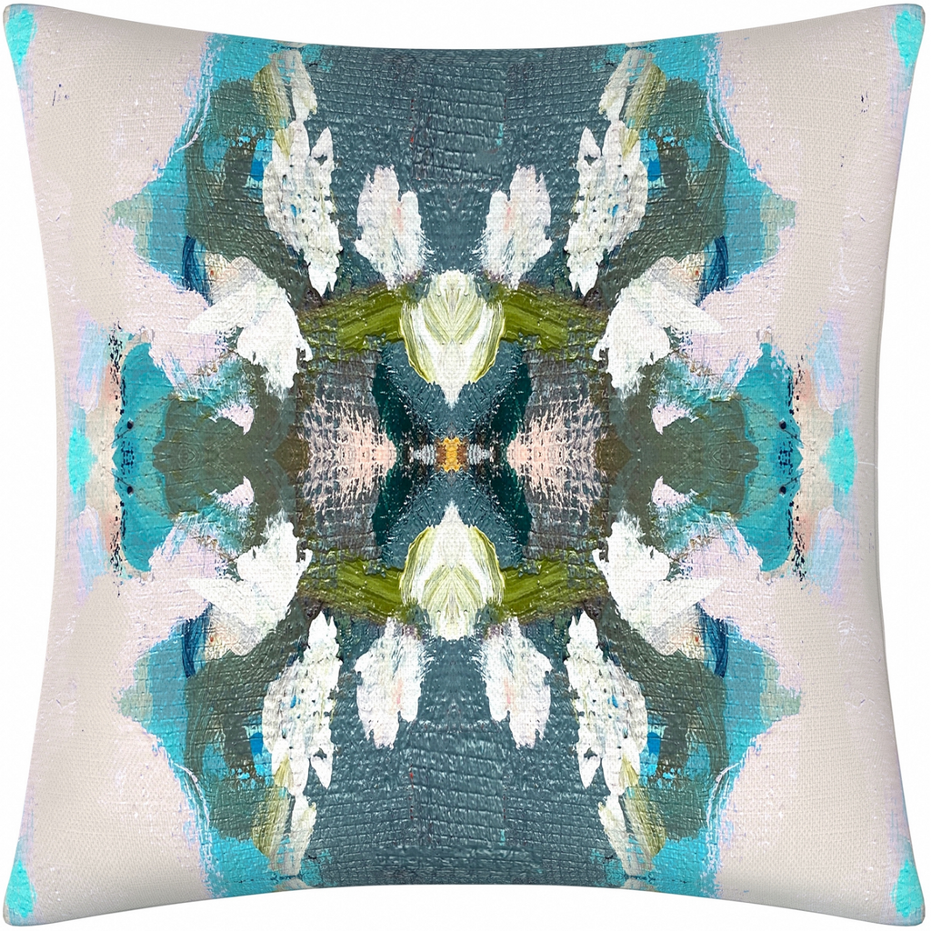 Peacock Blue Linen Cotton Pillow from Laura Park Designs in a variety of blues 26&quot; square