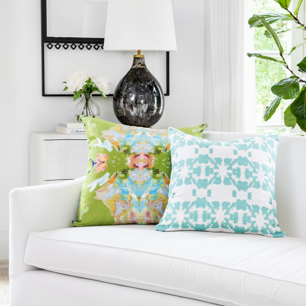 Stained Glass Green Linen Throw Pillow