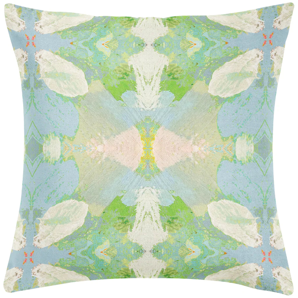 Elephant Falls Throw Pillow in soft blues and greens 26&quot; square size