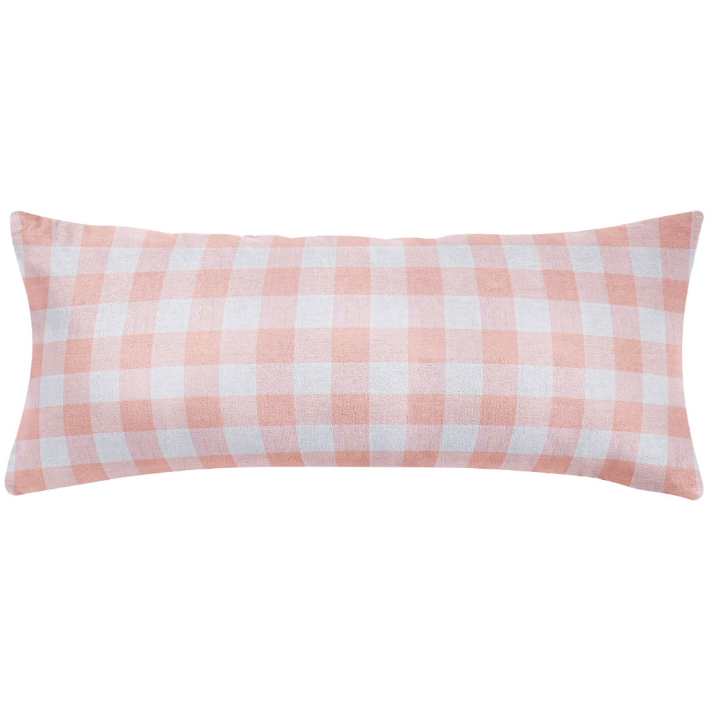 Gingham Coral Decorative Throw Pillow 14&quot; x 36&quot; bolster