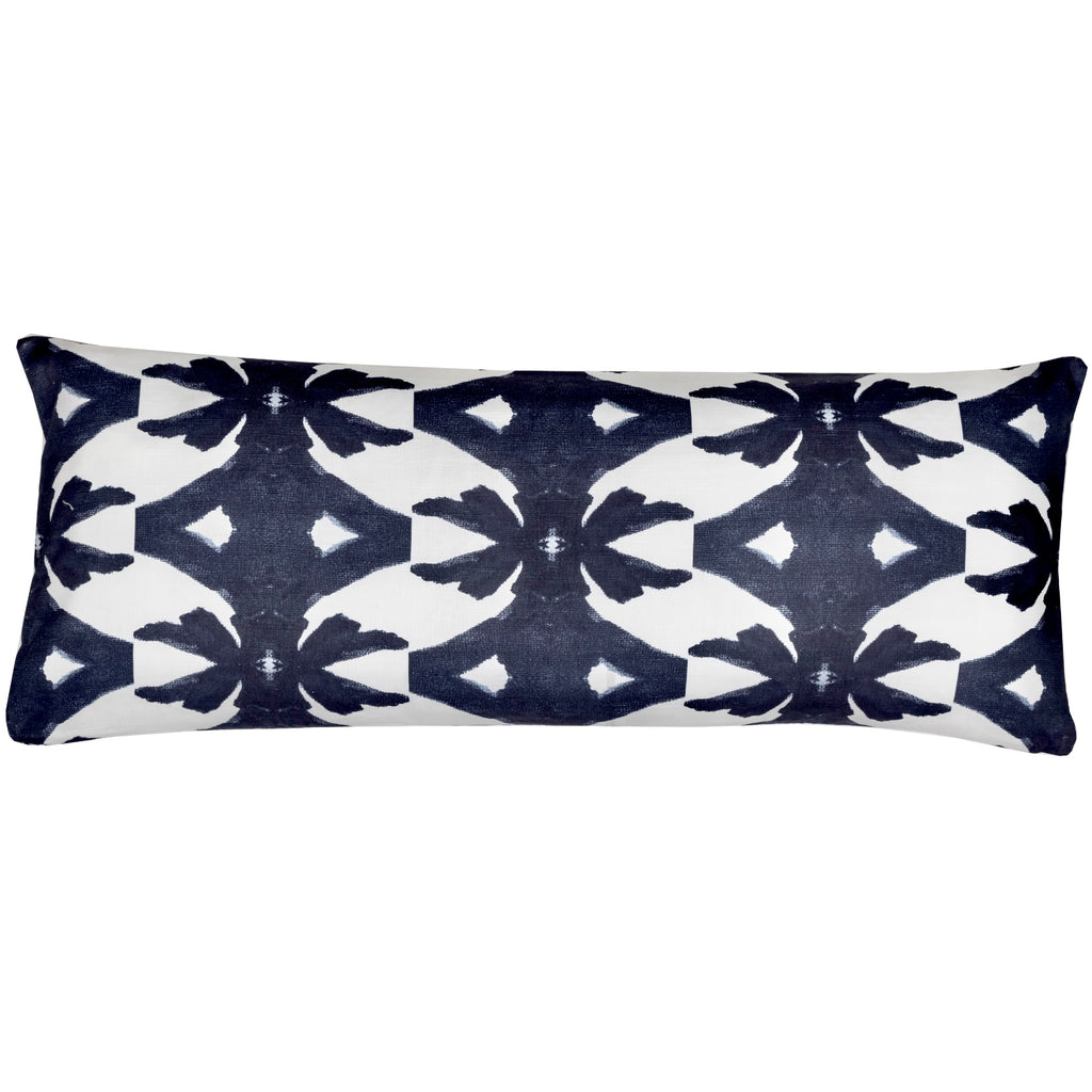 Palm Navy Linen Throw Pillow 14&quot; x 36&quot; bolster