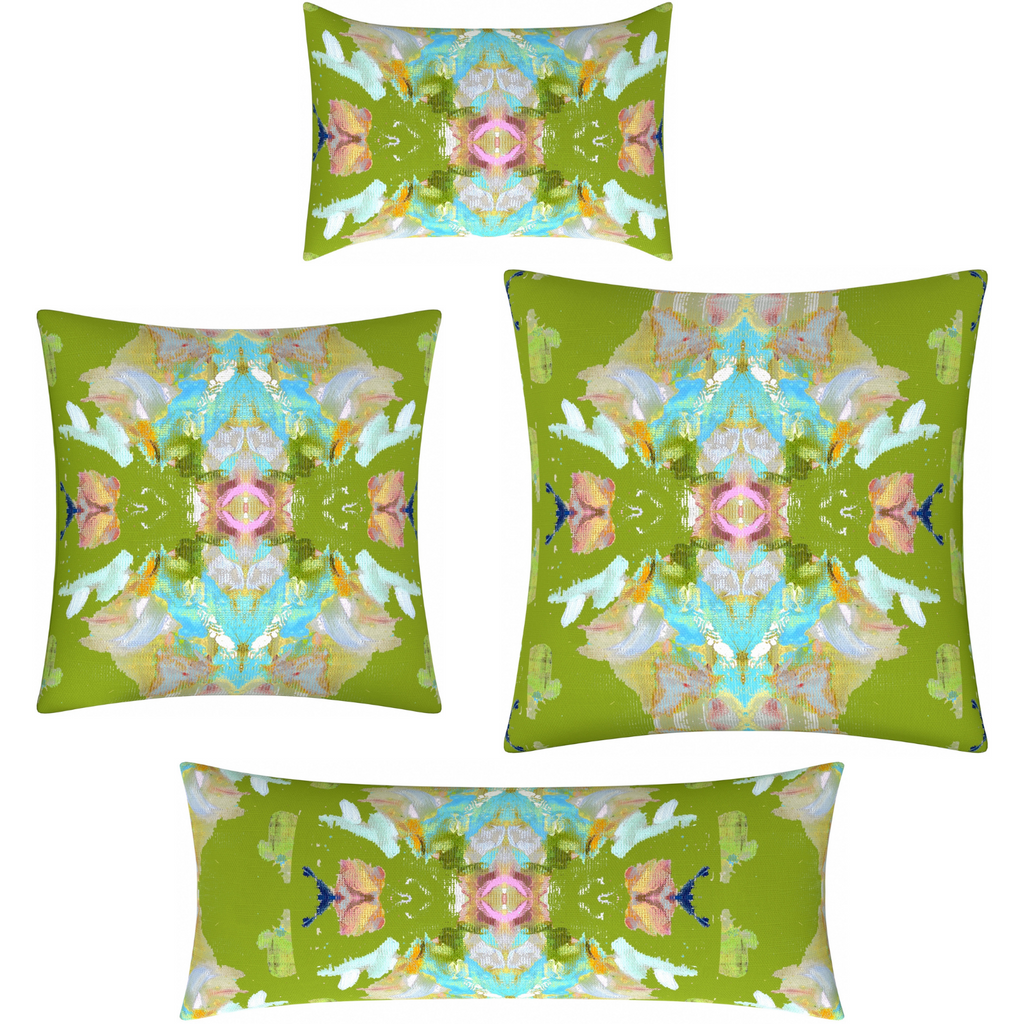 Stained Glass Green Linen Throw Pillow collection