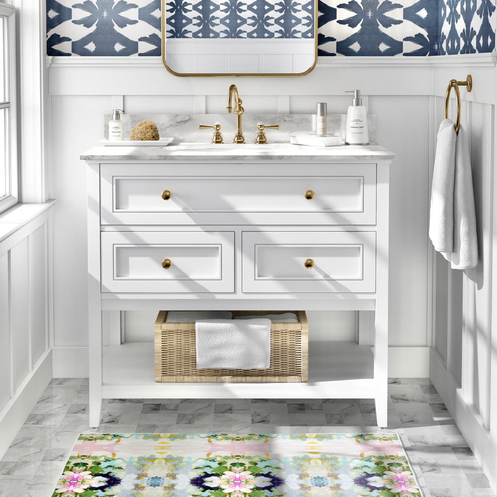 Nantucket Bloom Floor Mat bathroom lifestyle setting