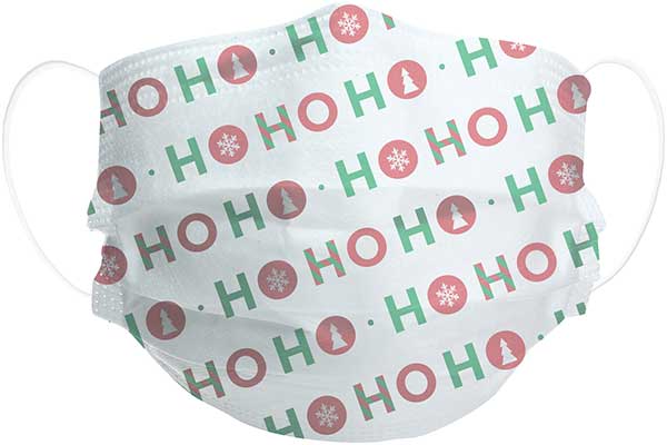 Ho Ho Ho Kid&#39;s face mask with popular phrase in red and green letters