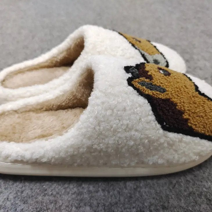 Horse Head Emoji Slippers are white sherpa fleece with horse emojis facing each other