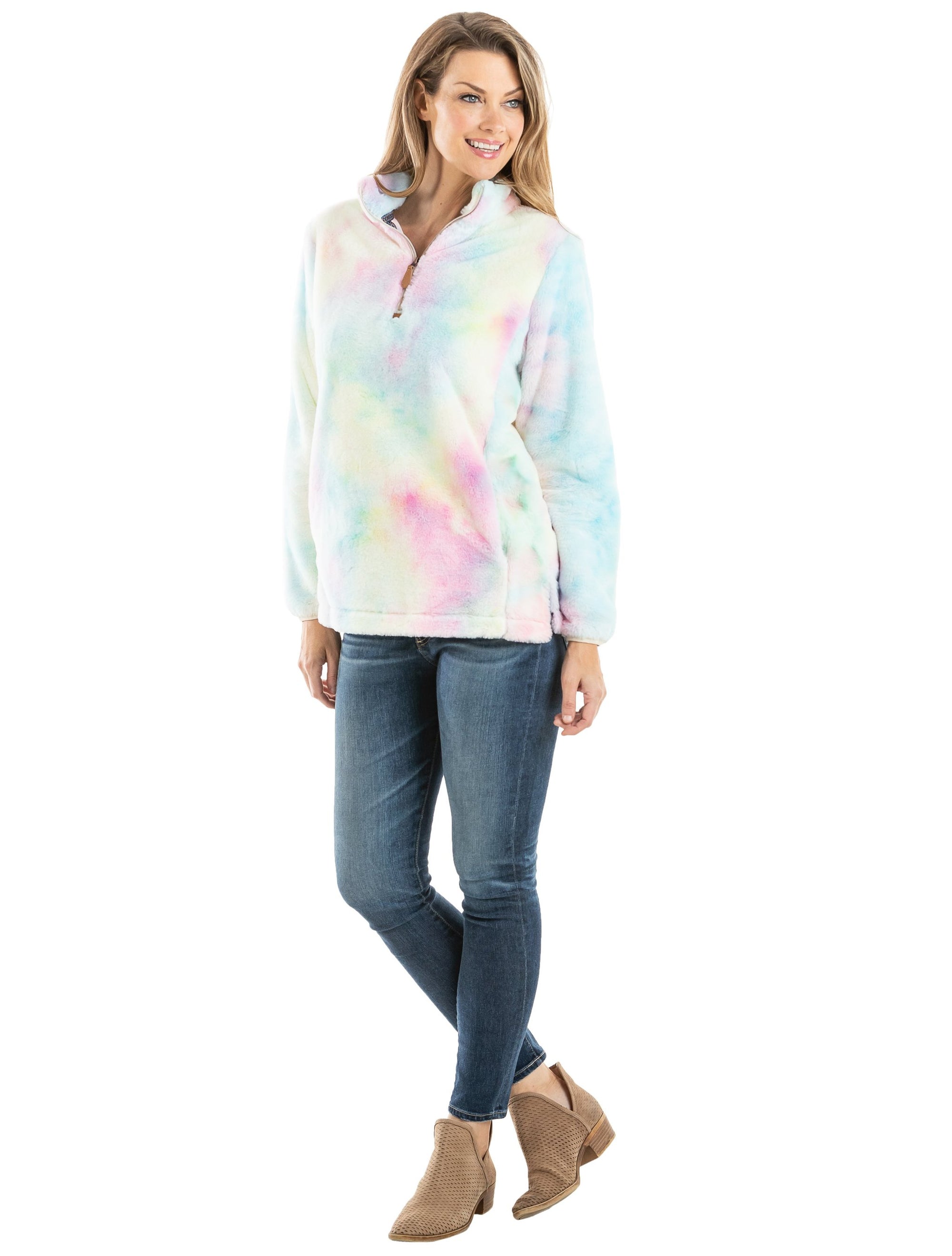 Tie Dye Faux Fur Women's Sherpa Pullover (#1)