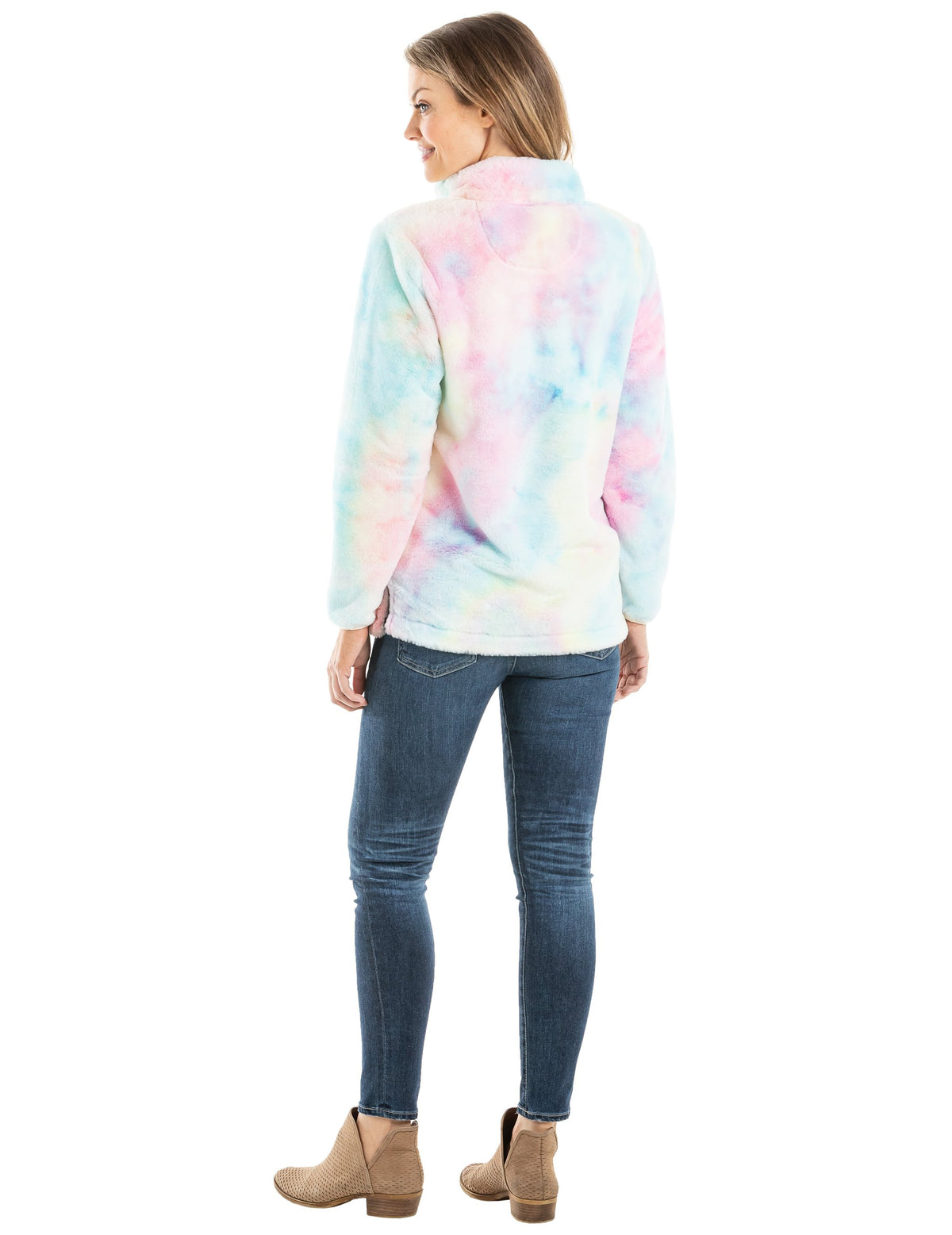Tie Dye Faux Fur Women&#39;s Sherpa Pullover (#1) back view
