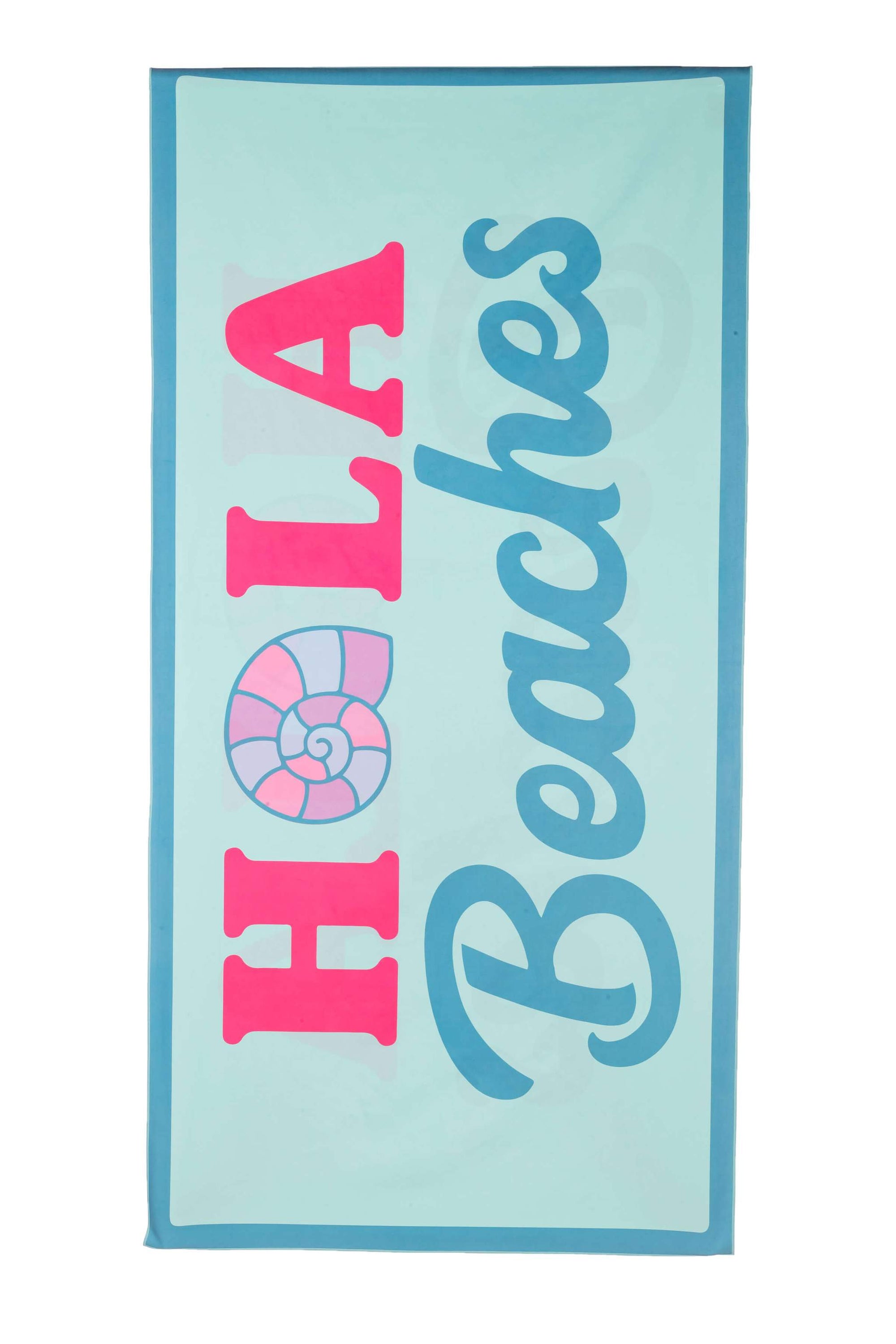 Hola Beaches Quick Dry Beach Towel in blue with bold lettering message