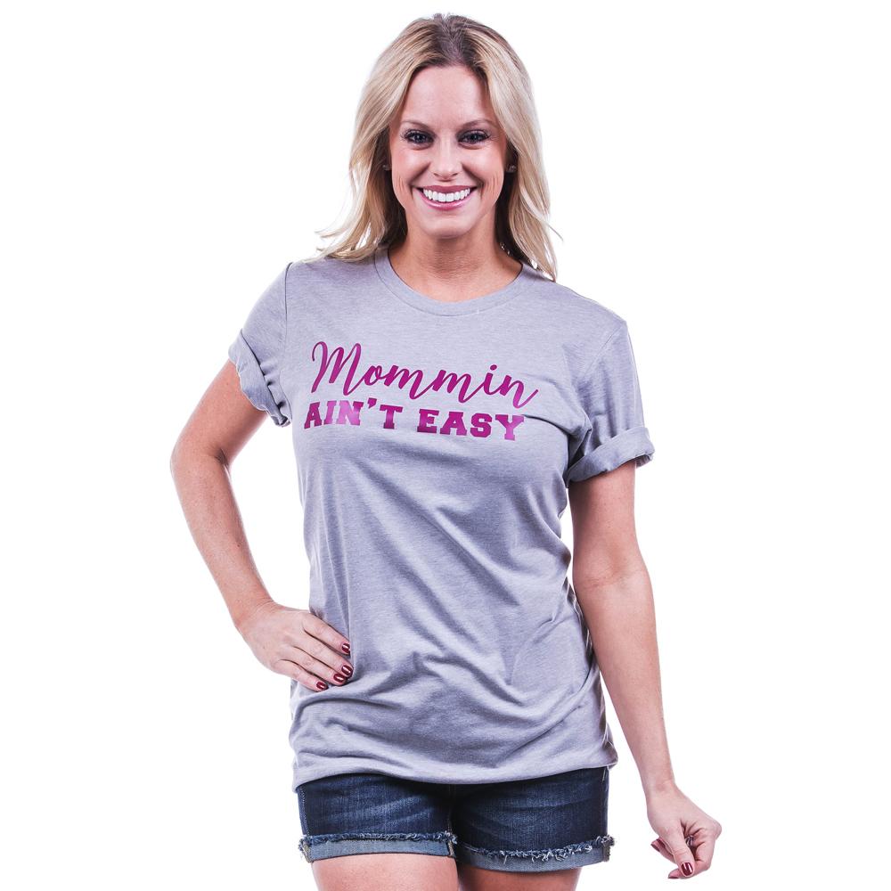 Mommin Ain&#39;t Easy women&#39;s t-shirt from Katydide with model wearing light grey color