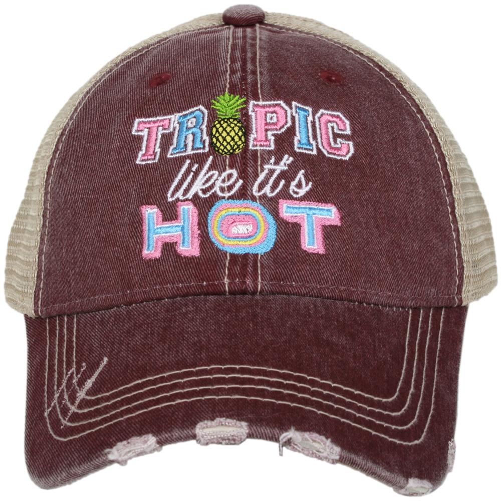 Tropic Like It&#39;s Hot Trucker Hat in Wine