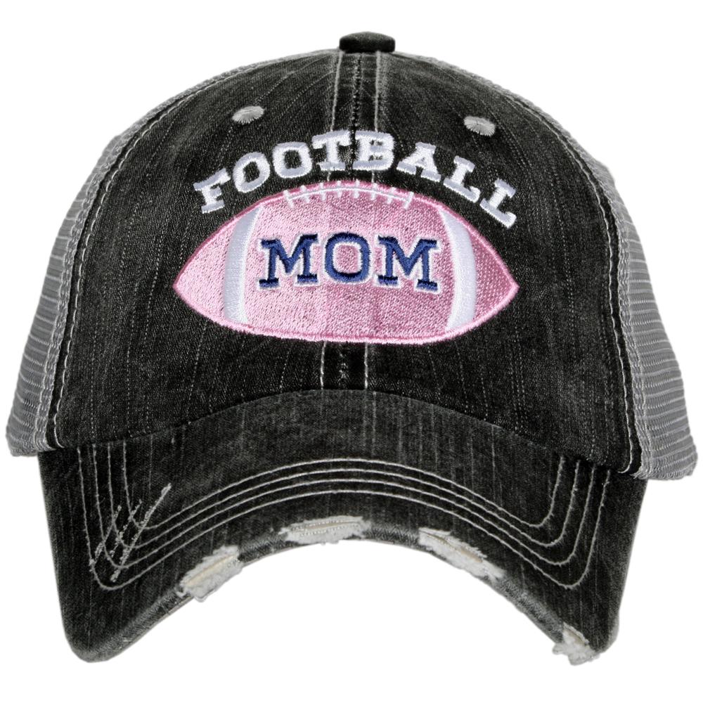 Pink Football Mom Trucker Hat with embroidered MOM, from Katydid, ensemble image