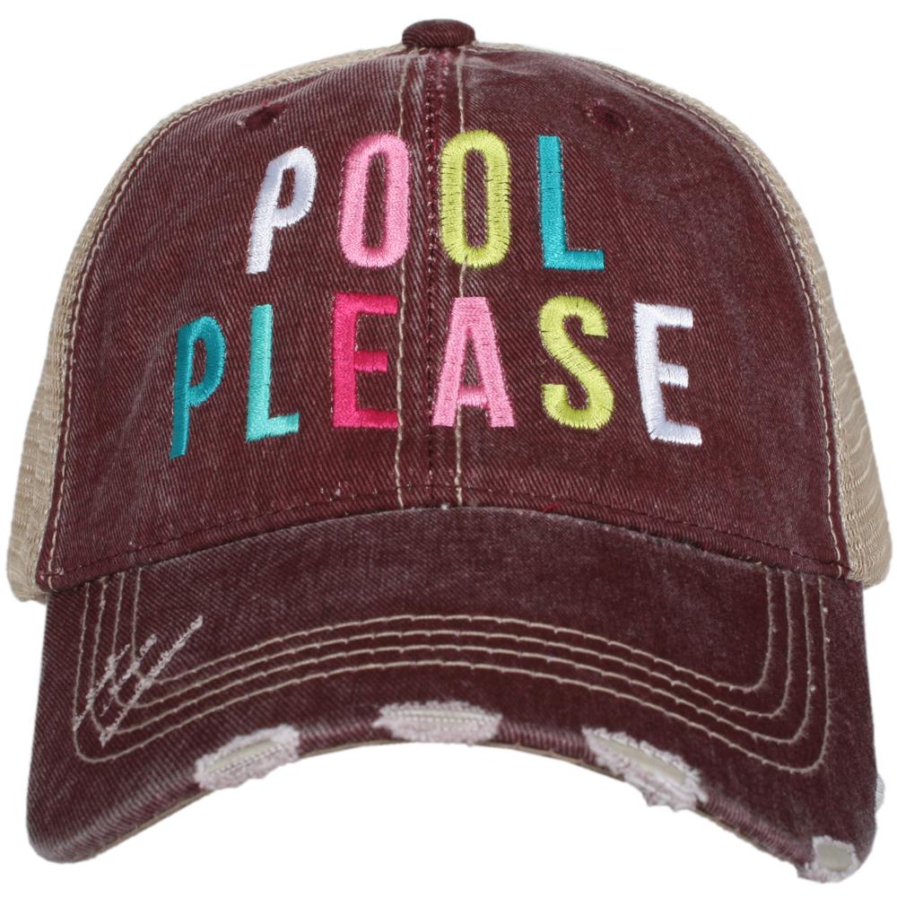 Pool Please trucker hat from Katydid embroidered on wine