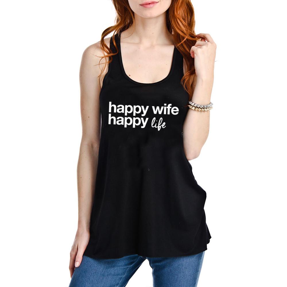 Happy Wife Happy Life Fashion Tank Top in maroon surrounded by fashion accessories