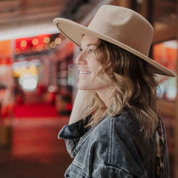 Tan Wide Brim Felt Hat for Women