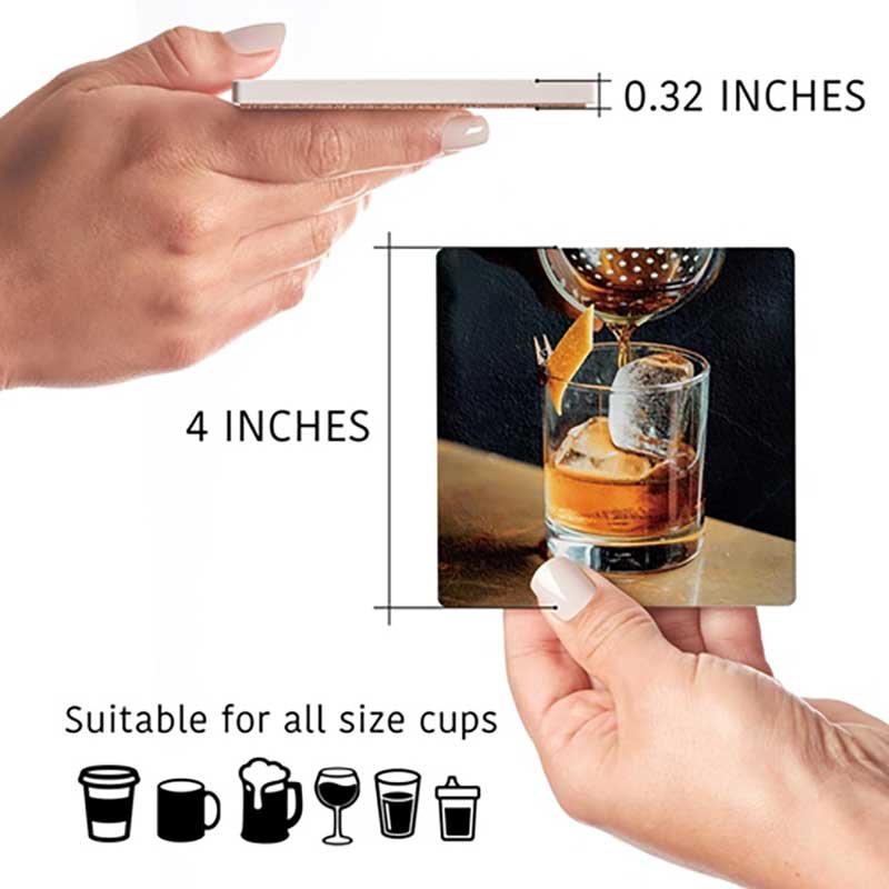 Low Ball Whiskey &amp; Fire Coaster Set dimensions