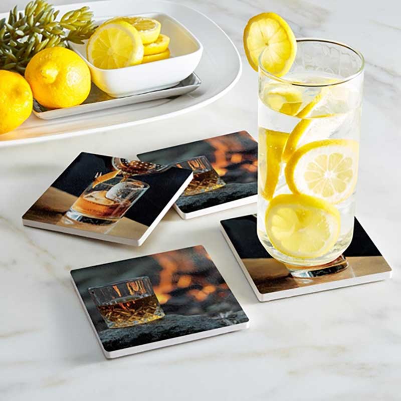 Low Ball Whiskey &amp; Fire Coaster Set lifestyle setting