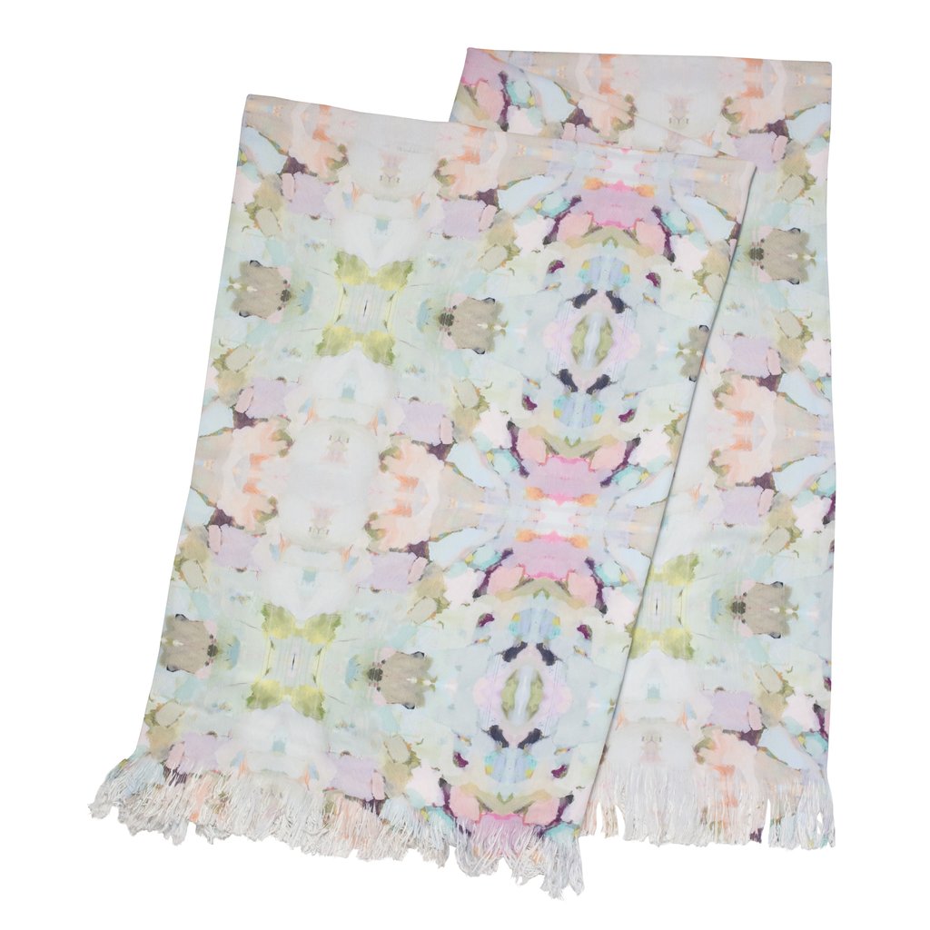 Martini Olives throw blanket in soft pinks, blues and greens from Laura Park Designs
