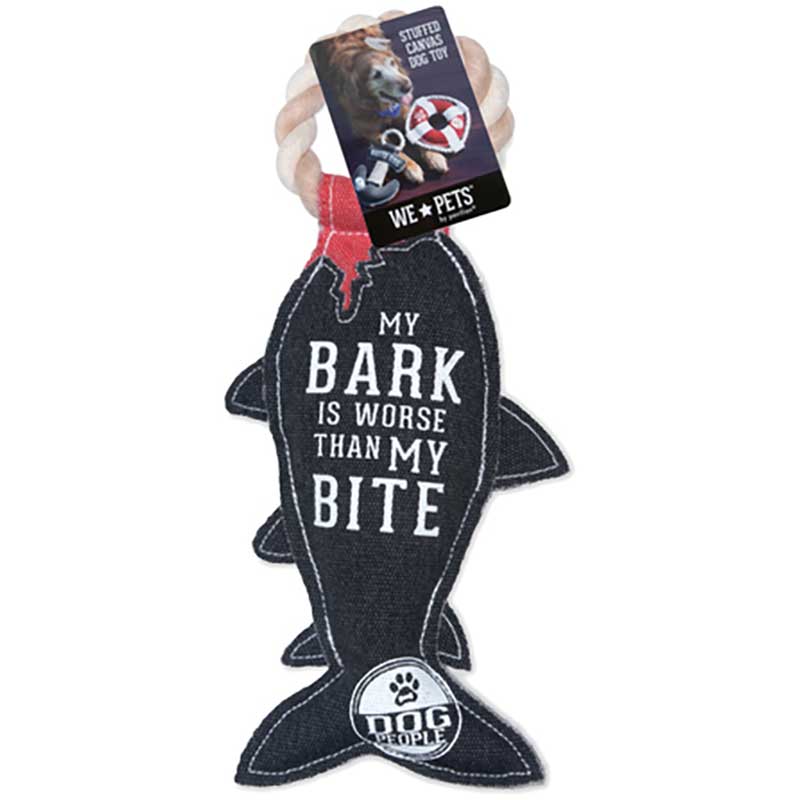 My Bite Canvas Dog Toy from Pavilion package label