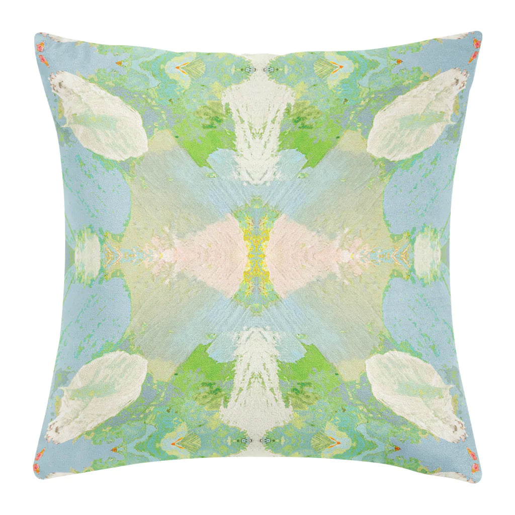 Elephant Falls Throw Pillow in soft blues and greens 22" square size