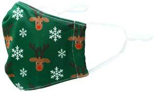 Reindeers &amp; Snowflakes kid&#39;s face mask red-nose reindeers and snowflakes side view