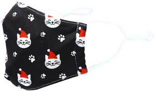 Santa Cat kid&#39;s face mask with cats in red caps and paw prints side view