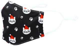Santa Cat kid's face mask with cats in red caps and paw prints