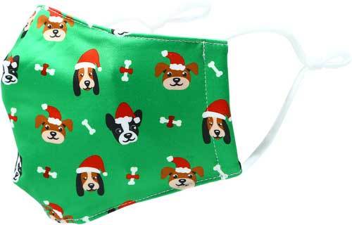 Santa Dog adult holiday mask with dogs in red caps side view