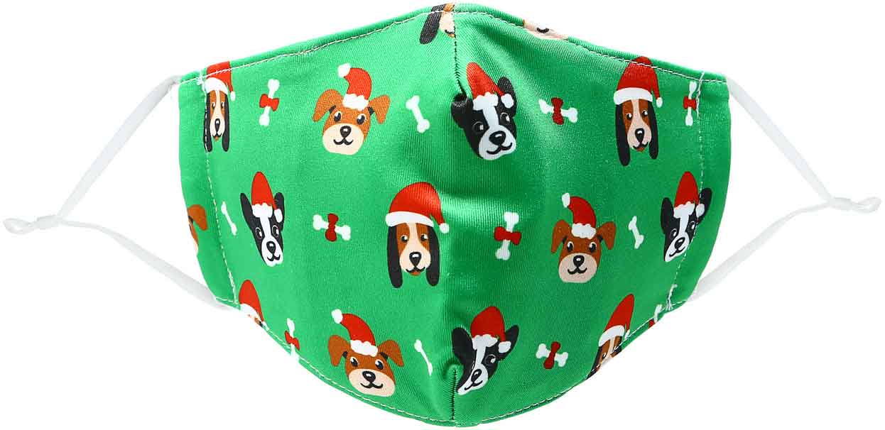 Santa Dog Kid's Mask with dogs in red caps and bones