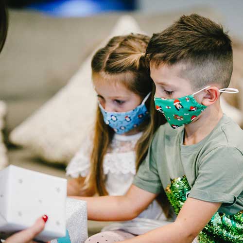 Santa Dog Kid&#39;s Mask with dogs in red caps and bones children wearing masks