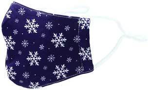 Snowflakes kid&#39;s face mask with snwoflakes on blue background side view