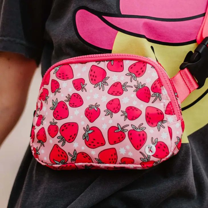 Strawberry Belt Bag with adjustable strap can be worn as a fanny pack or crossbody bag