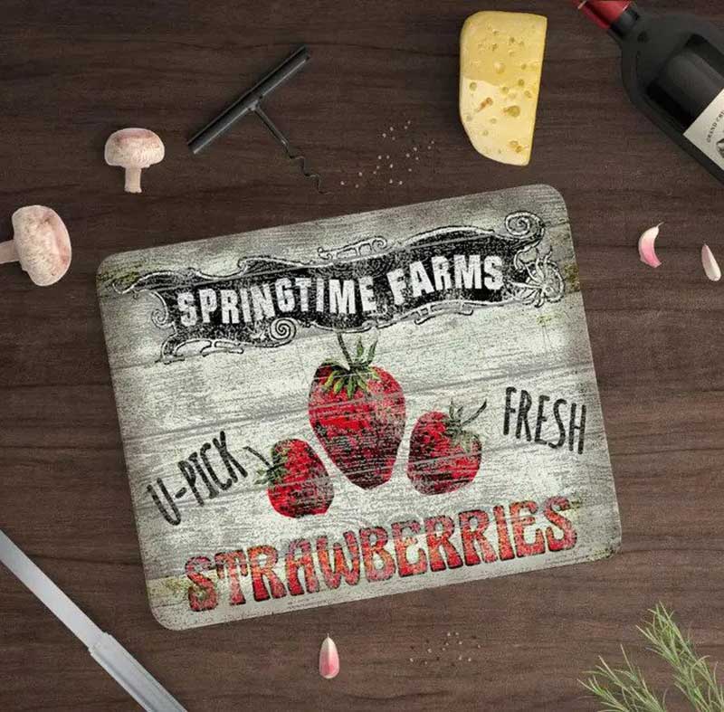 Strawberry Farm Kitchen Cutting Board, tempered glass