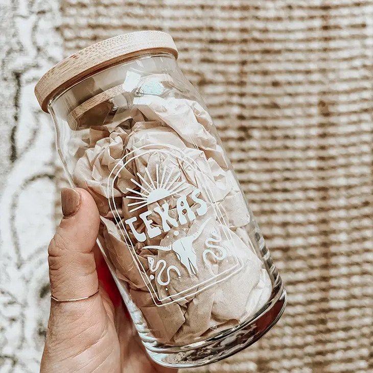 Texas Glass Cup with Lid and dry goods