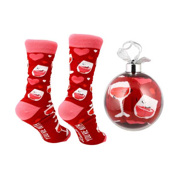 Love The Wine You&#39;re With Christmas socks and ornament back view