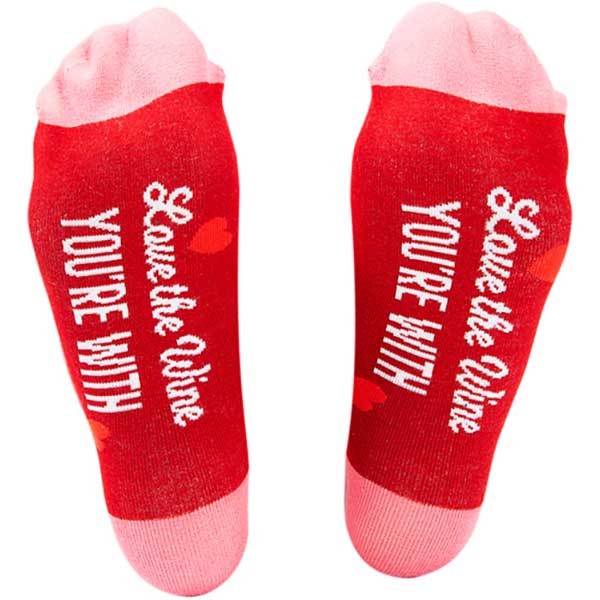Love The Wine You&#39;re With Christmas socks and ornament slogan on soles