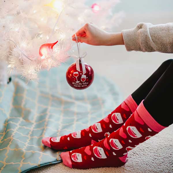 Love The Wine You&#39;re With Christmas socks woman hanging ornament
