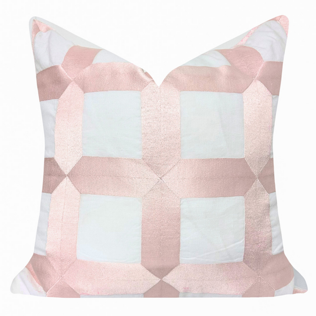Embroidered Square Lattice Pink 22"x22" Throw Pillow