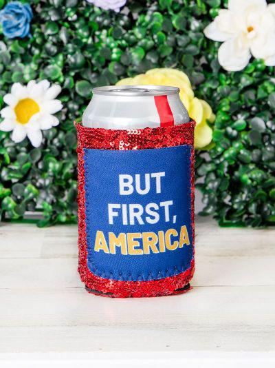 Lone Star Roots But First, America Sequin Can Cooler Can Cooler Regular 12oz 