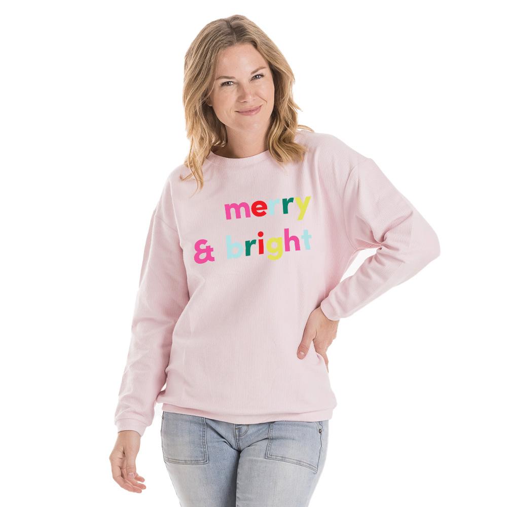 Merry and Bright Corded Christmas Sweatshirt in Blue