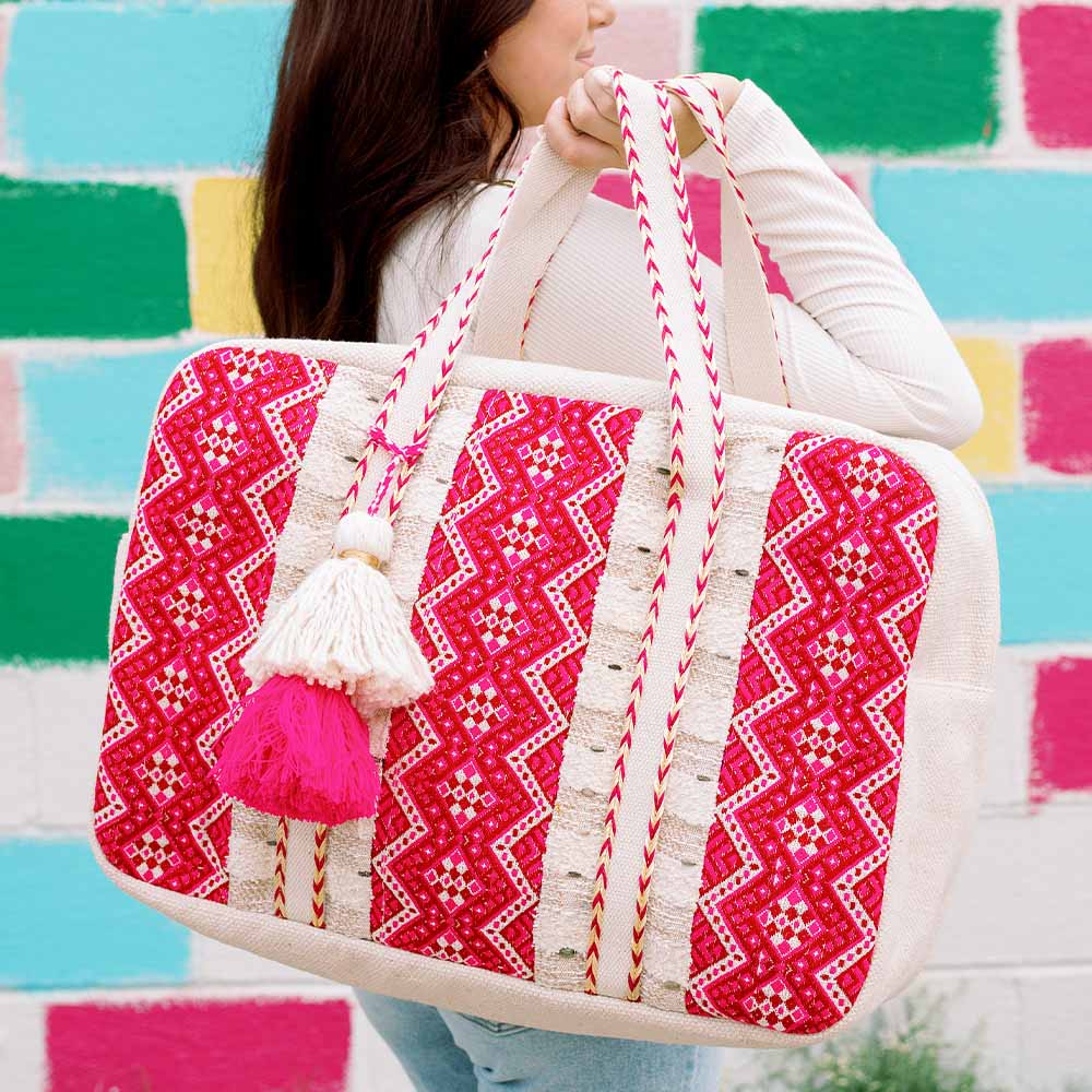 Magenta Zig Zagged Oversized Weekender Bag