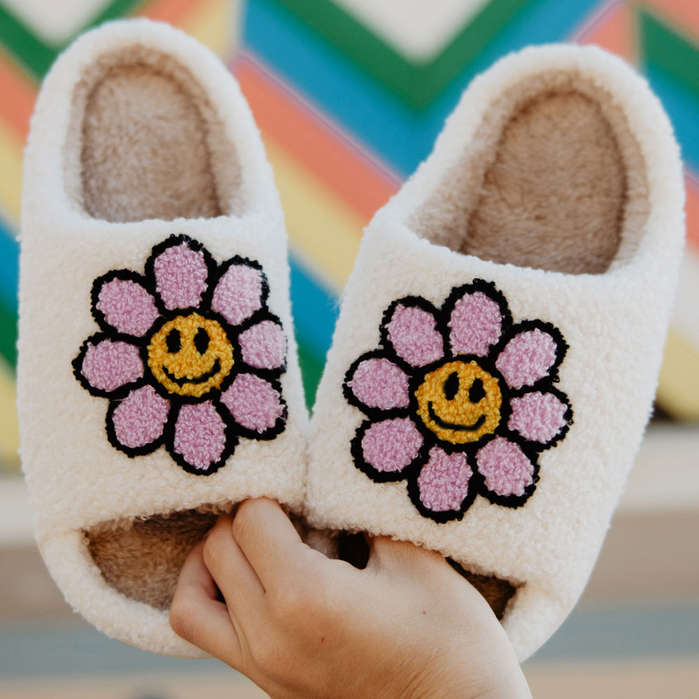 Lavender Daisy Happy Face Open Toe Slippers