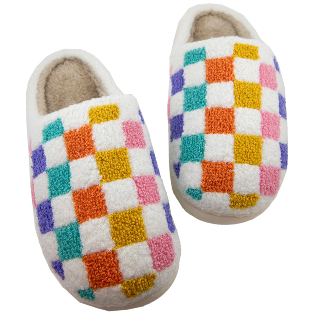 Multicolored Checkered Sherpa Slippers