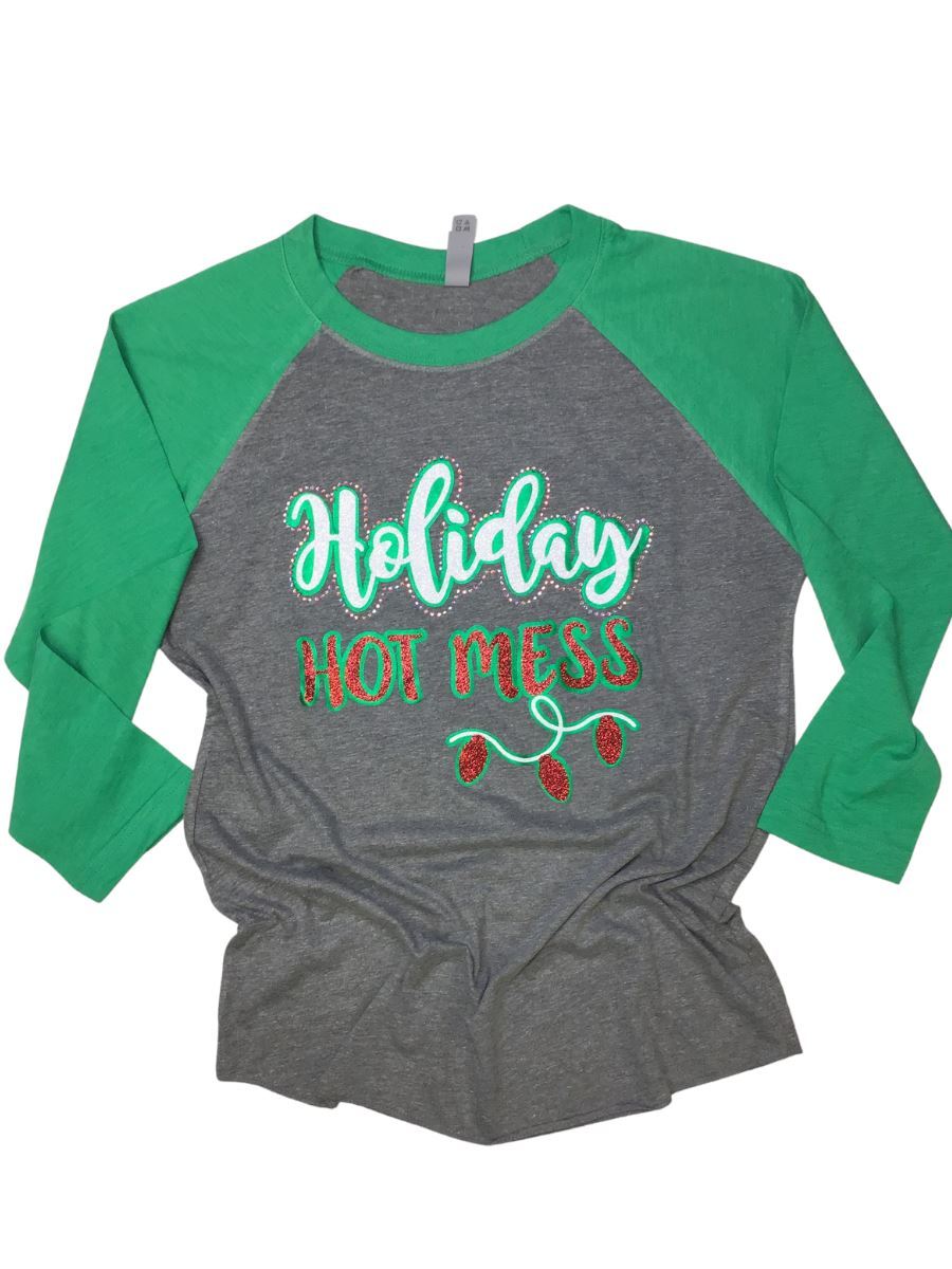 Lone Star Roots Holiday Hot Mess Rhinestone & Glitter Tee Shirts 